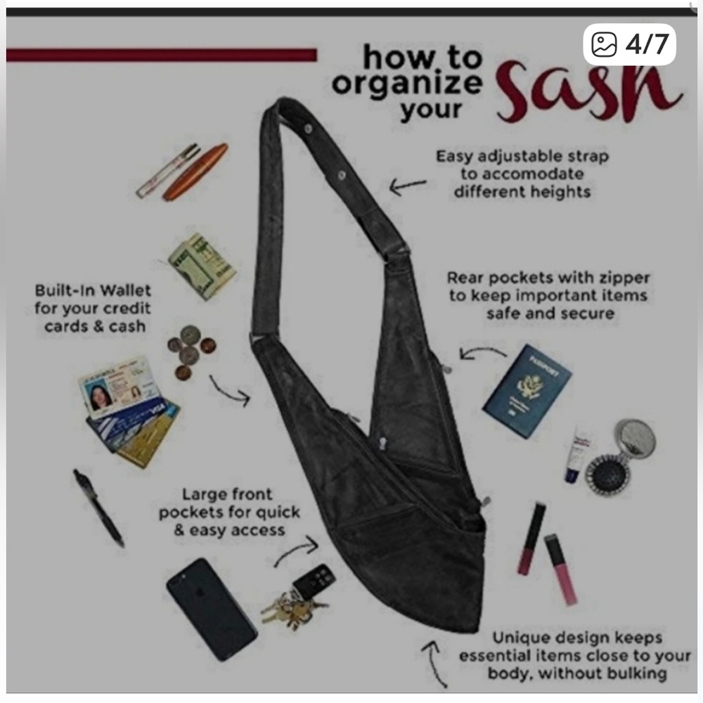 Sash bag genuine leather burgandy.